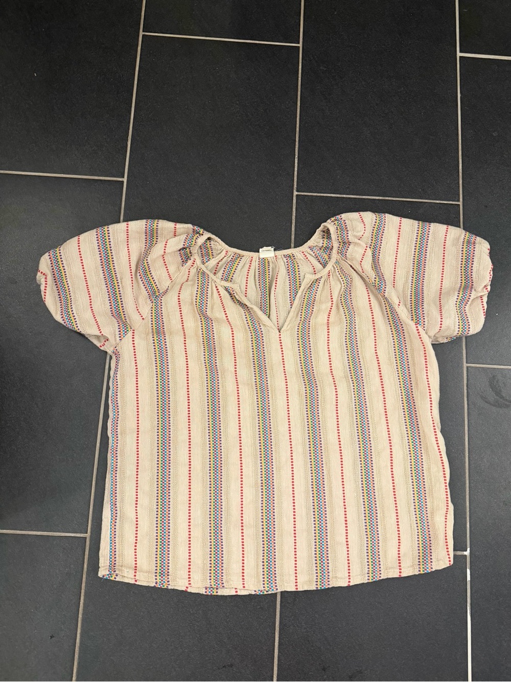 Ivy Jane Women’s Large Embroidered Stripe Peasant Blouse Boho Puff Sleeve